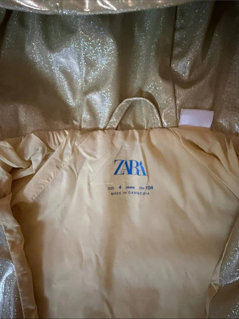 Zara Shimmery Light Cream Hooded Raincoat
